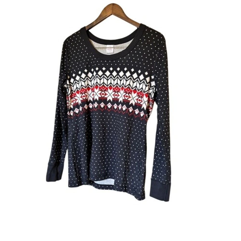 Hanna Andersson XL Black Fair Isle Snowflake Polka Dot Organic Cotton PJ Top NWT